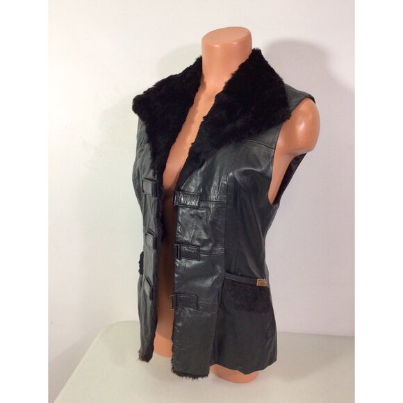 Tafi Jackets & Blazers - Leather Fur Trim Vest Womens Small